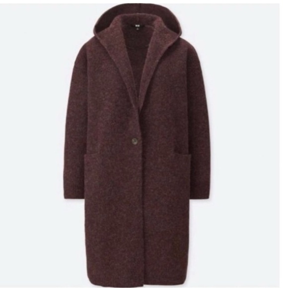 Uniqlo Jackets & Blazers - Uniqlo Women's Hooded Wool Cardigan Jacket Oversized Sz Small Wine Burgundy NWT